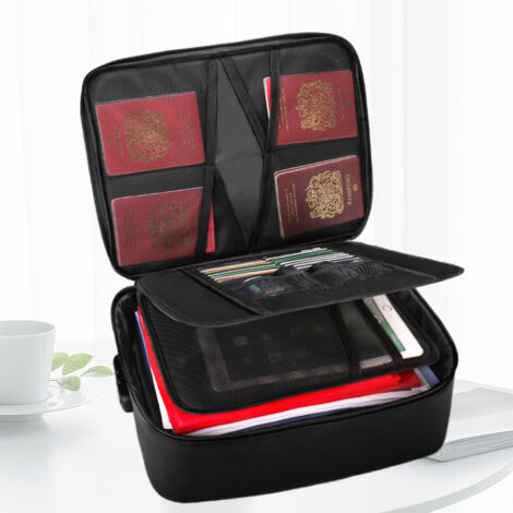 Coffre Fort anti feu avec Serrure, Sac Ignifuge de Grande Taille pour Argent, Passeport, Certificat important, Matériel de haute qualité 36 x 27 x 10cm avec sac organisateur multicouche