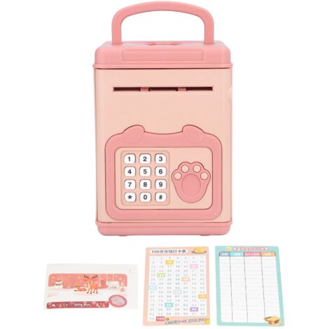 Coffre-fort électronique ATM pour enfants avec empreinte digitale, mot de passe et musique, rose