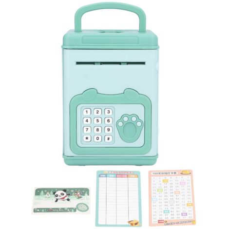 Coffre-fort électronique pour enfants avec empreinte digitale et code secret, tirelire interactive avec musique et défilement automatique des billets, vert.