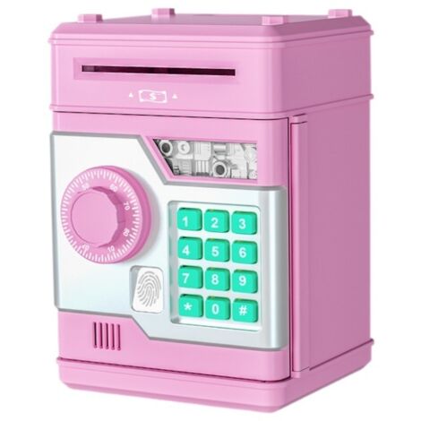 Coffre-fort électronique pour enfants - ouverture par empreinte digitale, code secret et fonction d'épargne automatique, rose