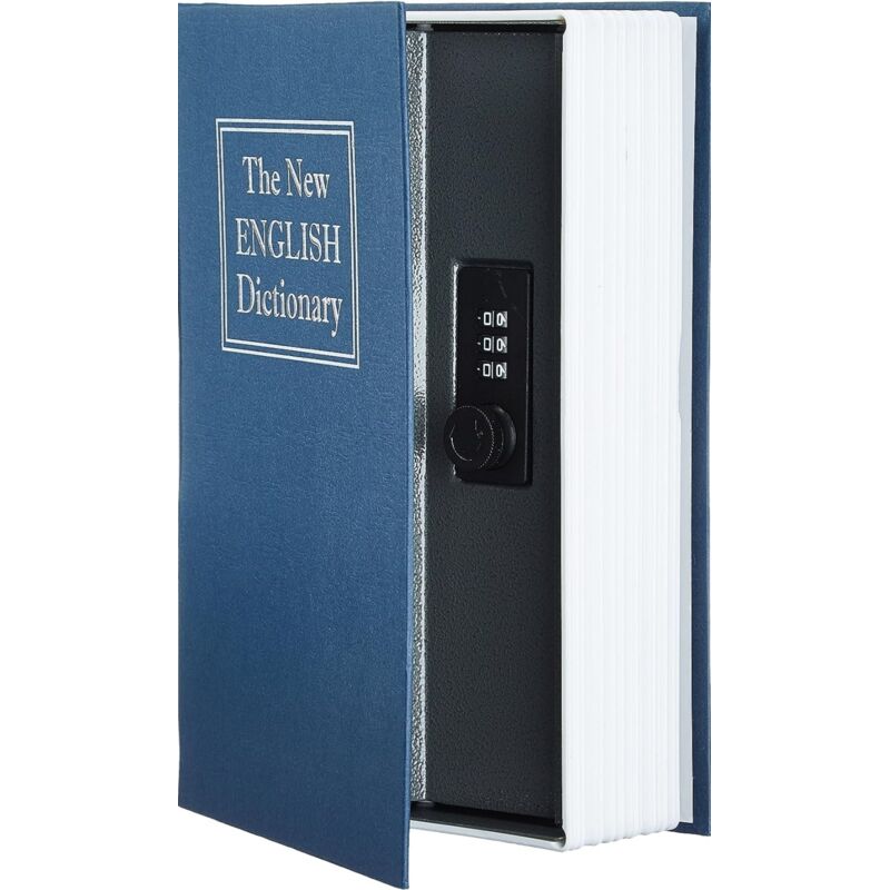 Coffre-fort livre avec serrure à combinaison, effet dictionnaire, rangement discret – bleu