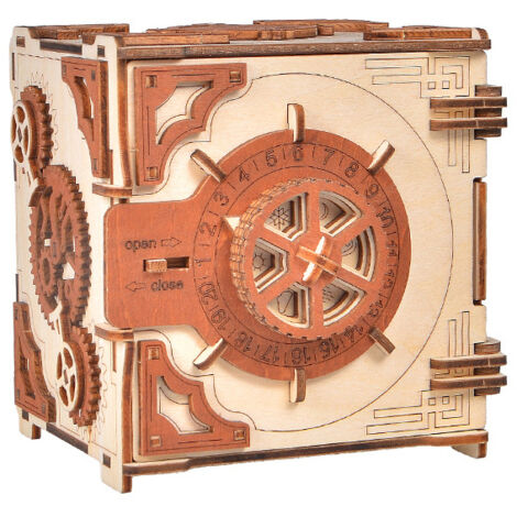 Coffre-fort mécanique en bois 3D pour adultes - Boîte mystère DIY avec serrure à code à 4 chiffres, idée cadeau anniversaire homme, coffre à argent fait main