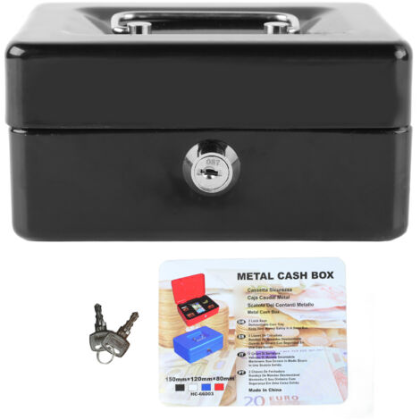 Coffre-fort métallique portable avec serrure et 2 clés pour argent, documents, maison ou voiture