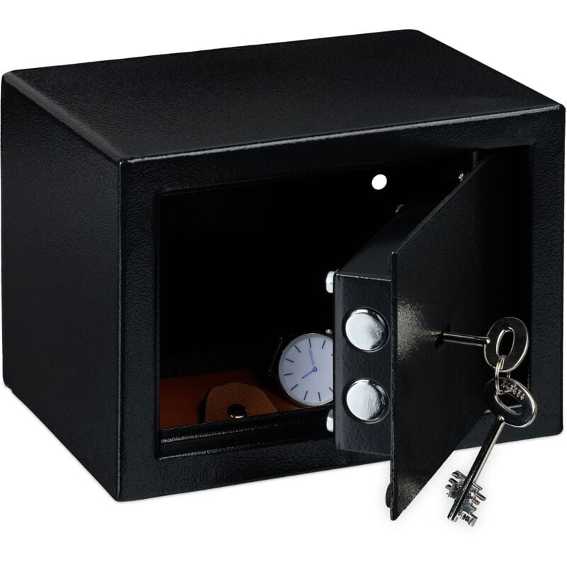 Relaxdays - Coffre-fort mural à clé, panneton double, fixation murale ou au sol, hlp : 17x23x17 cm, pour la maison, noir