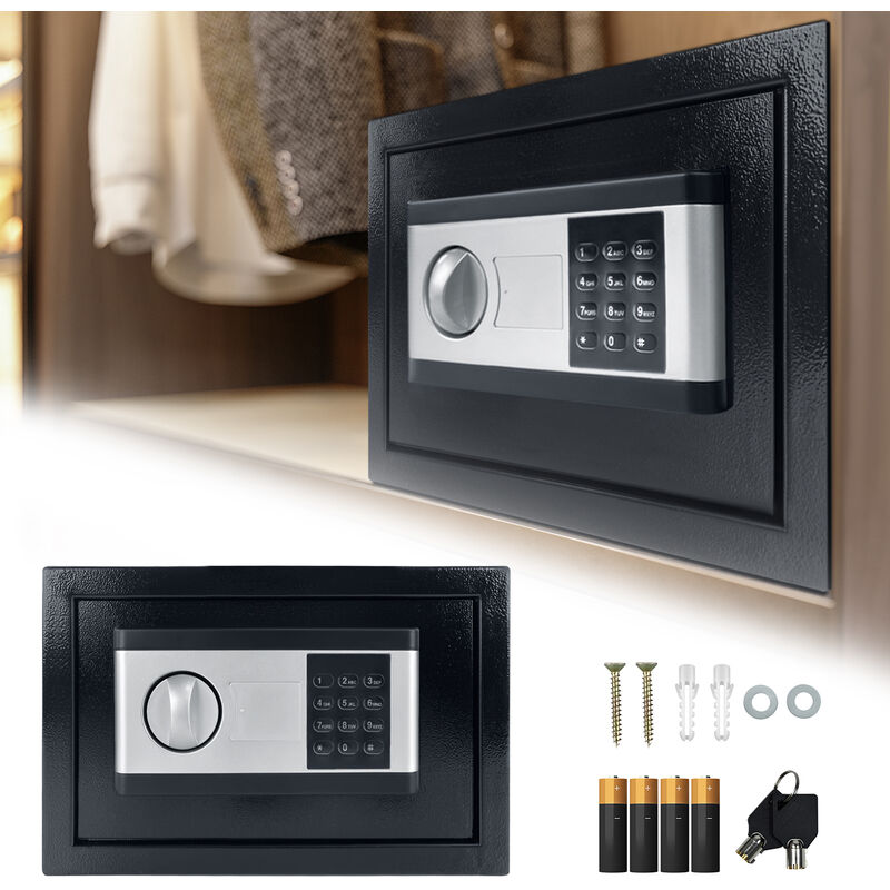 Hengmei - Coffre-fort mural électronique 34 l, coffre-fort de meubles, coffre-fort, résistant au feu, avec serrure à combinaison et clé, 31x20x20cm