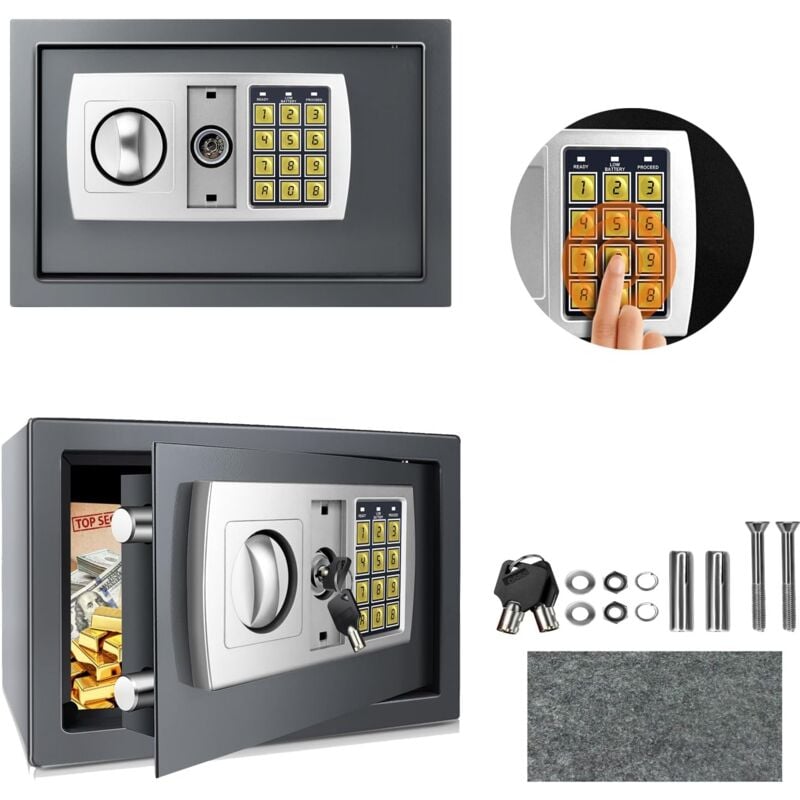 Hsha - Coffre-fort Numérique électronique, 8,5 Coffre Fort Mural avec 2 Clés pour Ouverture d'urgence, boulons de verrouillage en acier, Pour Bureau,