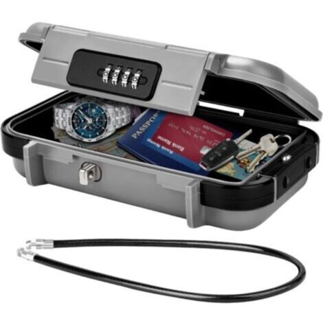 Coffre-fort Portable, Coffre Fort Sécurisé Mini Coffre Fort de Voyage Étanche Antivol avec Câble Métallique, Gris