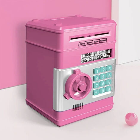Coffre-fort rose éducatif - Serrure à combinaison et dépôt automatique de billets - Jouet pour enfants dès 3 ans