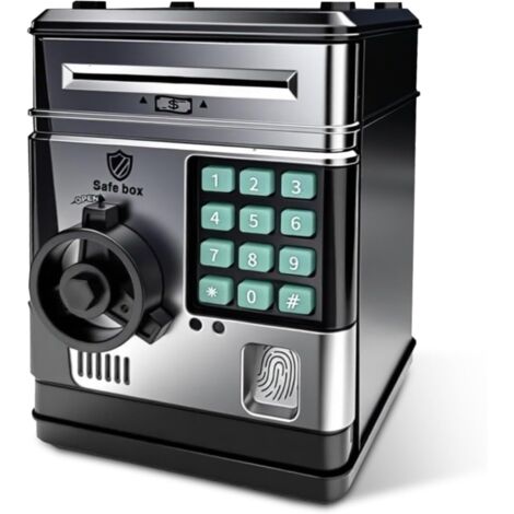 Coffre-Fort Tirelire Électronique avec Mot de Passe ATM, Aspire Automatiquement les Billets Cash, Cadeau d’Anniversaire et Noël pour Garçons et Filles (Noir)
