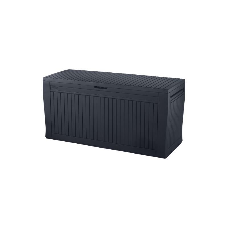 Tuttacasa - Keter coffre avec sie'ge confortable cm117x45x57 en re'sine antichoc effet bois graphite avec deux roues