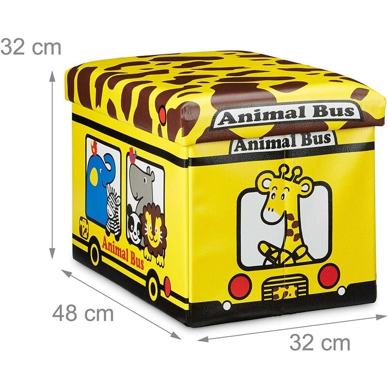coffre à jouets synthétique boîte couvercle tabouret pouf enfant pliable jaune - jaune