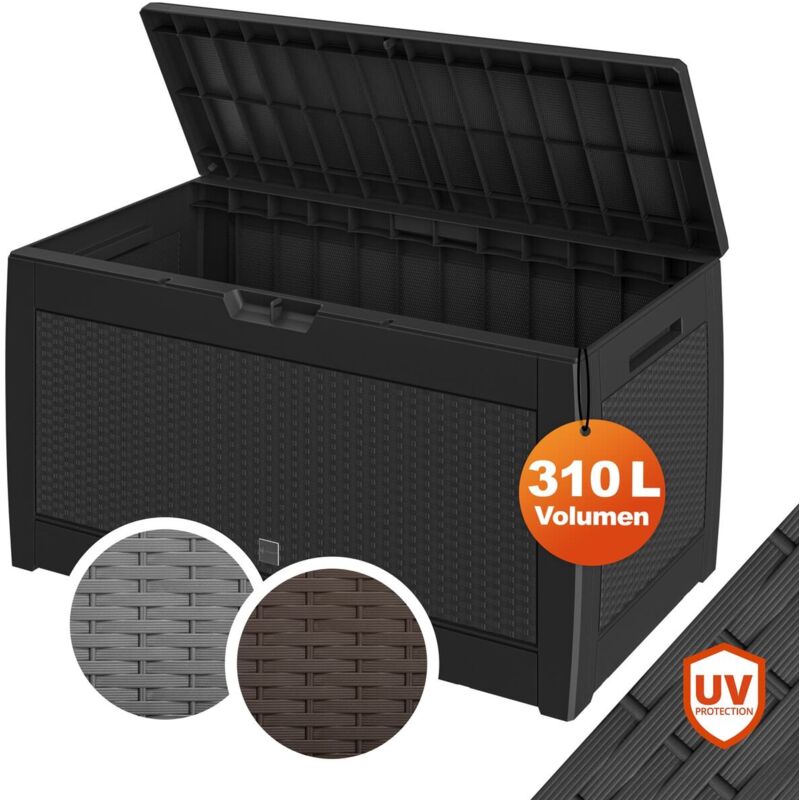 Deuba - Coffre de rangement Malle 310 litres Stockage coussins avec roulettes Extérieur jardin modèle au choix Aspect rotin - anthracite