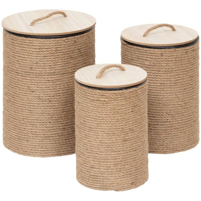 Lot de 3 coffres ronds Bill Beige Atmosphera