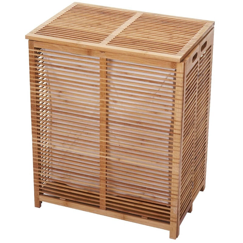 Coffre / panier à linge HWC-B18, Bambou 61x50x35cm