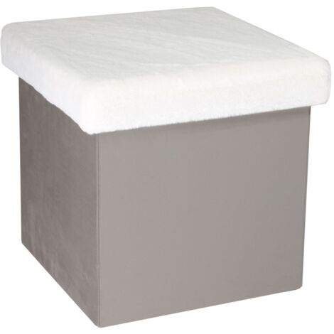 Coffre Pouf Pliable Gris Imitation Fourrure Leo