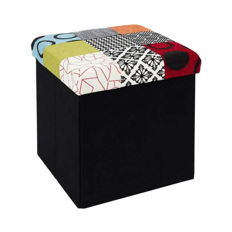 Coffre pouf pliable couvercle patchwork