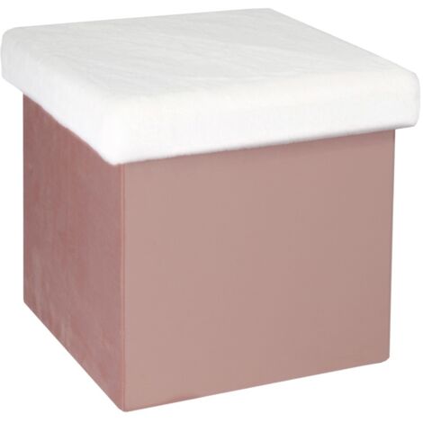 Coffre Pouf Pliable Rose Imitation Fourrure Leo