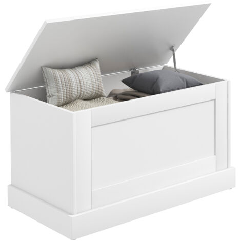 Coffre rangement coffre jouets charnière sécurité salon bois 80x40x45 cm blanc