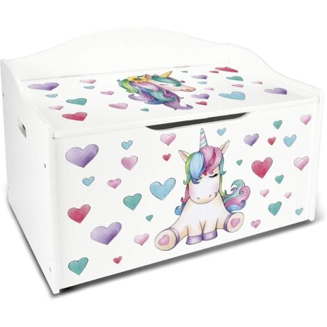 LEOMARK Coffre XL à jouets en bois Rangement pour Enfants couleur Blanc motif: La Licorne