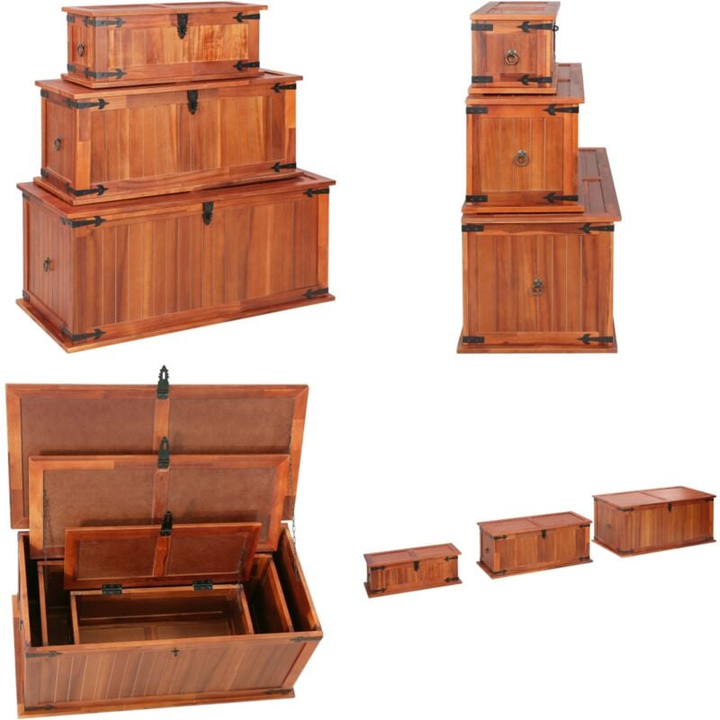 Vidaxl - Coffres de rangement 3 pcs Bois d'acacia solide - coffre de rangement - coffres de rangement - Home & Living - Brun
