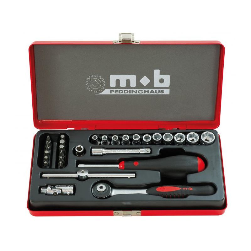 Mob Outillage - Coffret 1/4 29 pièces douilles 6 pans et cliquet rond mob