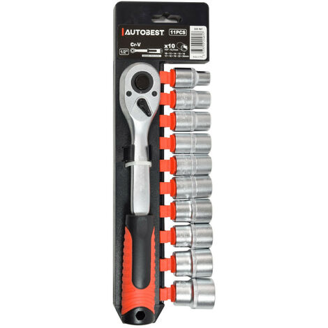 Autobest – Coffret 10 douilles et 1 cliquet – Taille 1/4'' – Acier au chrome vanadium – Pour travaux mécaniques exigeants