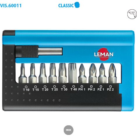 Coffret 11 pièces embouts de vissage Leman inox 10 embouts et 1 porte-embout magnétique