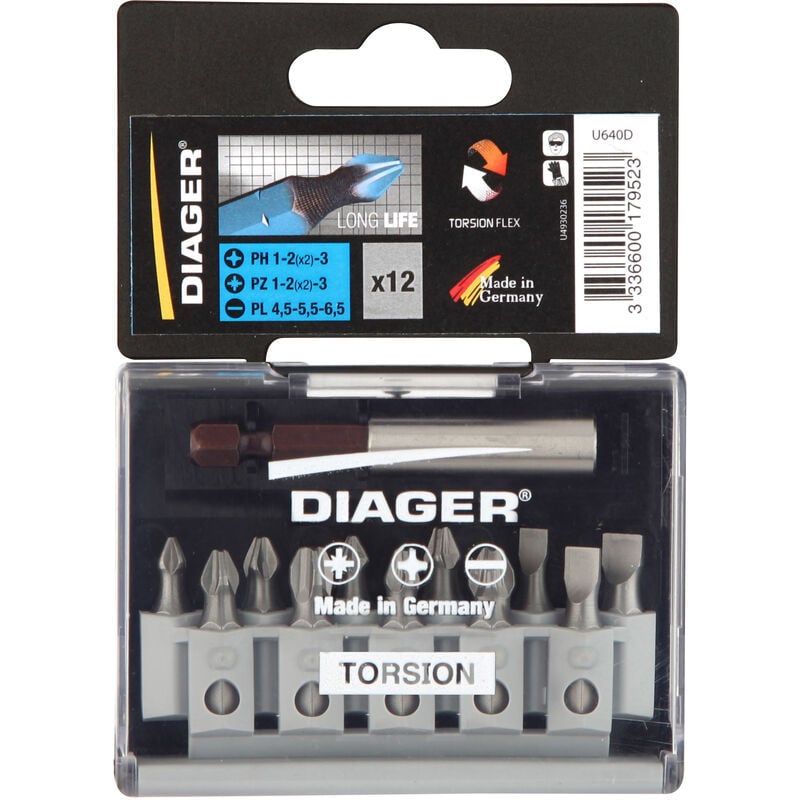 Diager - Coffret de 12 embouts torsion pz-ph - U640D