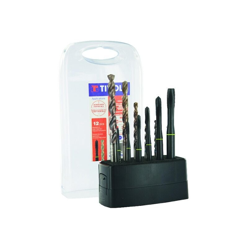 Tivoly - Coffret 12 pièces mgti - 6 tarauds hss Multi-applications gun ISO529 M3 à M10 + 6 forets tbx HSSE5% cobalt revêtus Blade