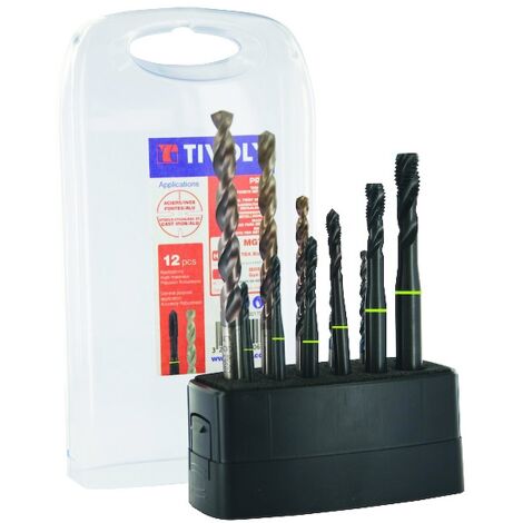 Coffret 12 pièces MHTI - 6 tarauds HSS Multi-applications HELICO ISO529 M3 à M10 + 6 forets TBX HSSE5% cobalt revêtus Blade - TIVOLY