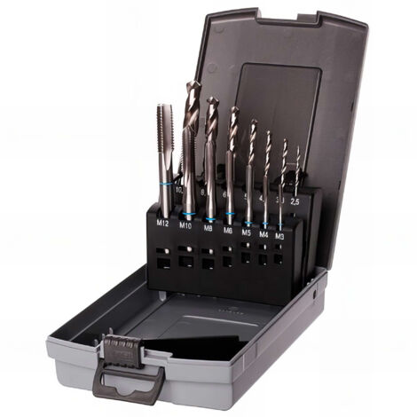 Coffret 14 pcs tarauds HSS DIN 371-376 M3 à M12 mm – Forets pour métal et PVC – Affûtage croisé – Coffret pratique