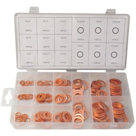 Coffret 150 pcs joints d'étanchéité cuivre D. 5 à 17.5 mm - 833070 - Beast