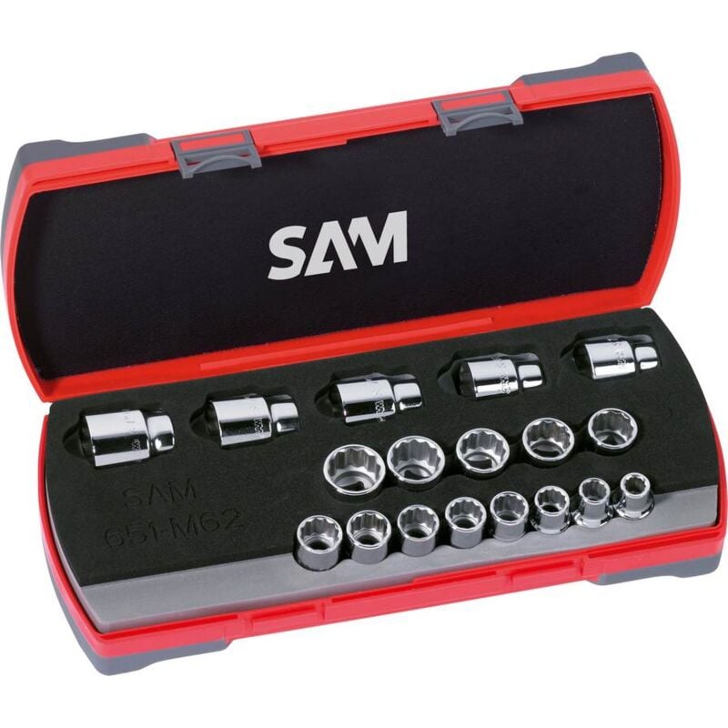 Sam Outillage - coffret 18 douilles 1/2' 12 pans en pouces 75SP18A