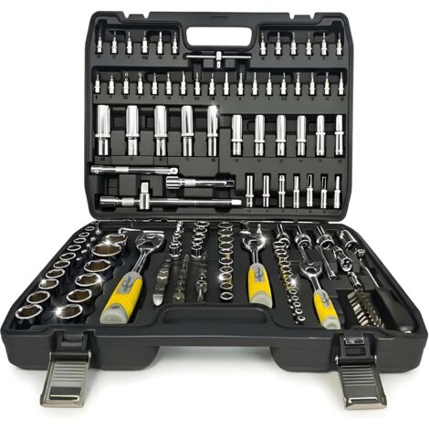 Coffret 172 Pièces Cliquet et Douilles 1/2", 1/4", 3/8" - Jeu d'Outillage Mécanique Complet avec Torx, Longues, à Bougie, Embouts Clés Allen Outils pour Auto Moto