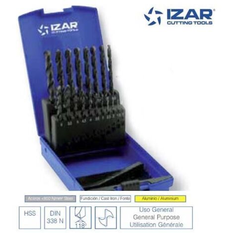 coffret 19 forets HSS DIN338N Izar de 1 à 10 mm par 0.5 mm