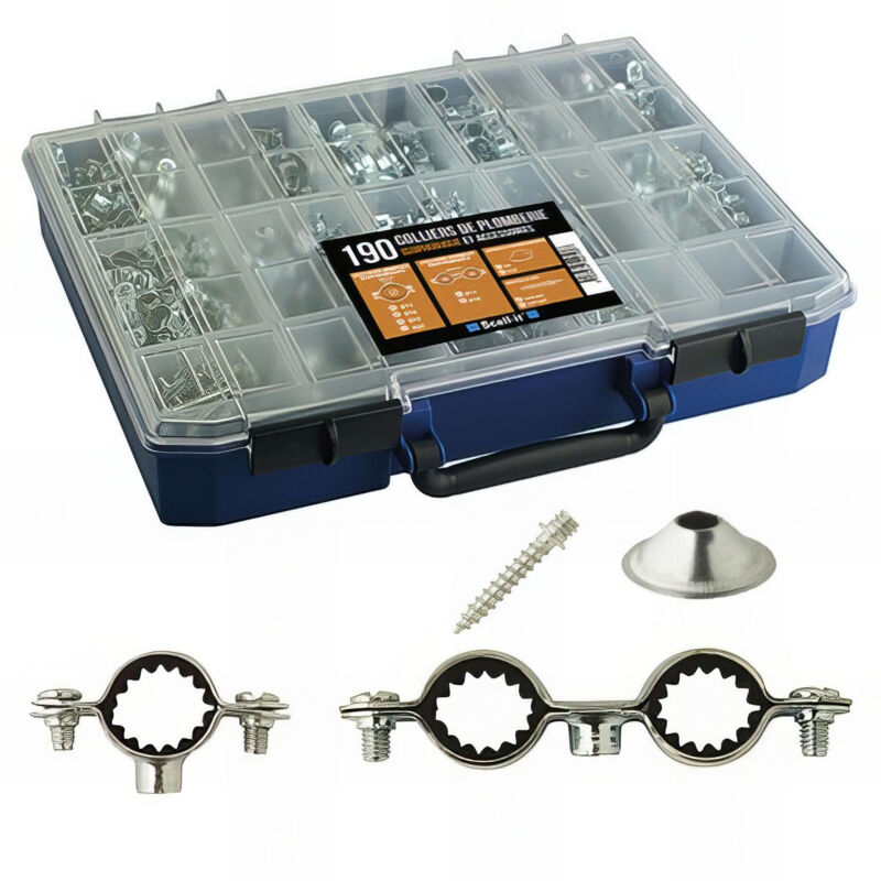 Coffret de 190 colliers sanitaires isophoniques simples et doubles en acier zingué blanc et accessoires - cof-sancsi Scell-it