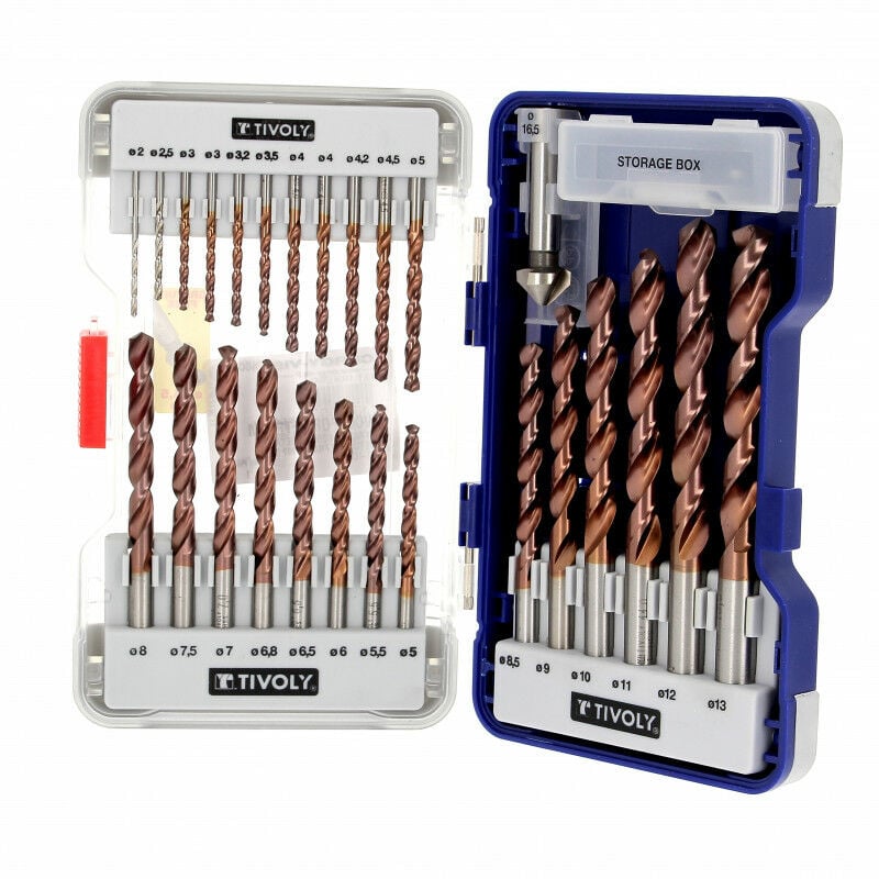 Tivoly - Coffret 25 Forets Métaux Revetus+ 1 Fraise 90° D.15 Anti-Choc