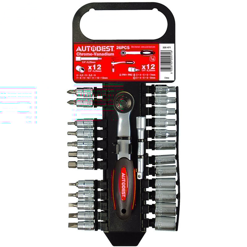 Autobest - Coffret 26 pièces, douilles, embouts et cliquets
