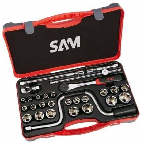 Coffret 28 outils 1/2″ SAM Outillage – Réf. 75‑SH28 – Douilles 6 pans de 8 à 32 mm + douille bougie 21 mm