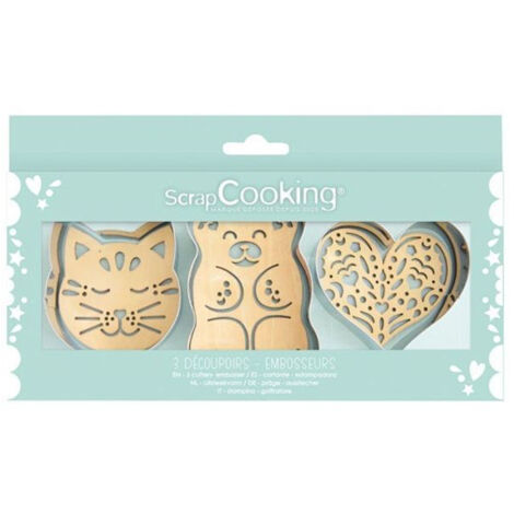 Coffret 3 Découpoirs + Embosseurs Bois - Classique - Scrapcooking