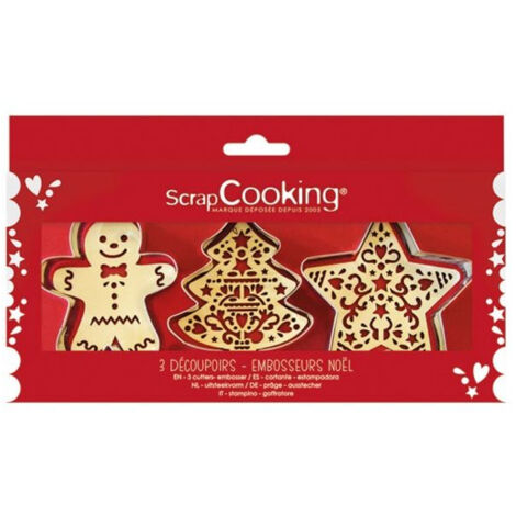 Coffret 3 Découpoirs + Embosseurs Bois - Noël - Scrapcooking