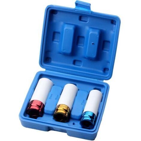 Coffret 3 Douilles Impact (17-19-21 mm) pour Clé à Choc 1/2". Coffret Embouts de Serrage pour Jantes Roue Voiture (3 pz Blanc)