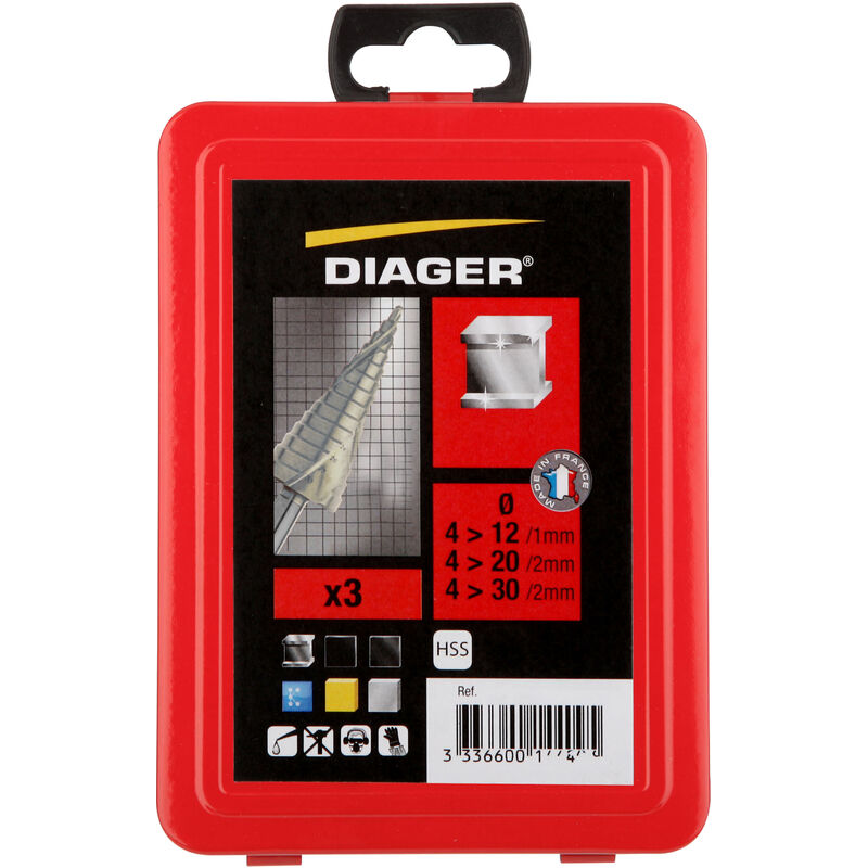 Diager - Coffret de 3 forets métal étagés - 513C Coffret 3 forets étagés