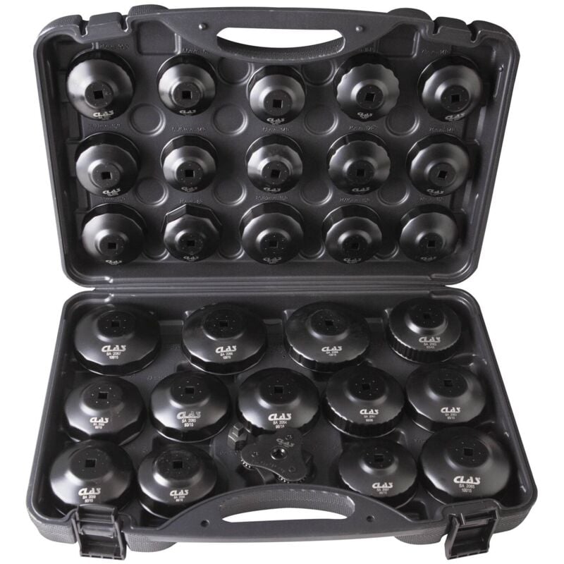 Coffret 30 douilles et clés filtres à huile multimarque + adapateur 1/2" à 3/8" - HU 1999 - CLAS Equipements