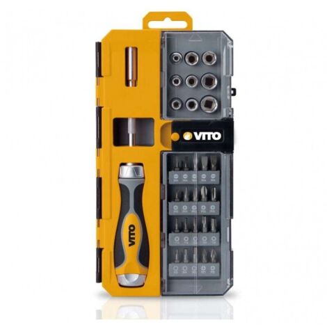 Coffret 30 pièces Magnétiques Tournevis Porte embouts + 20 Embouts de Vissage + 9 Douilles VITO