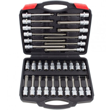 COFFRET 32 DOUILLES MALES A EMBOUT TORX T20 à T70 LONG & COURT 1/2