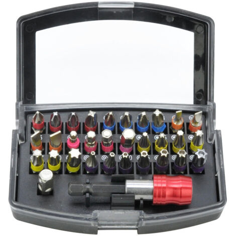 Coffret 32 embouts tournevis acier S2 1/4", Kit multi-spécifications Phillips Torx Hexagonaux Fente, Porte-embout dégagement rapide + rallonge