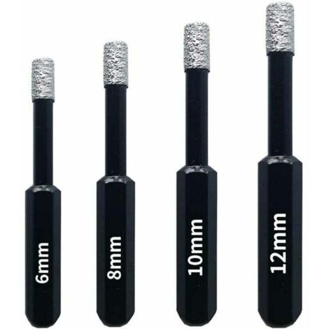Coffret 4 Forets Diamant Pour Carrelage, Céramique, Grès Cérame, Tuiles, Verre, Pierre. Pendientes Profesionales Diamantées Scies-Cloches - 6Mm 8Mm 10Mm 12Mm