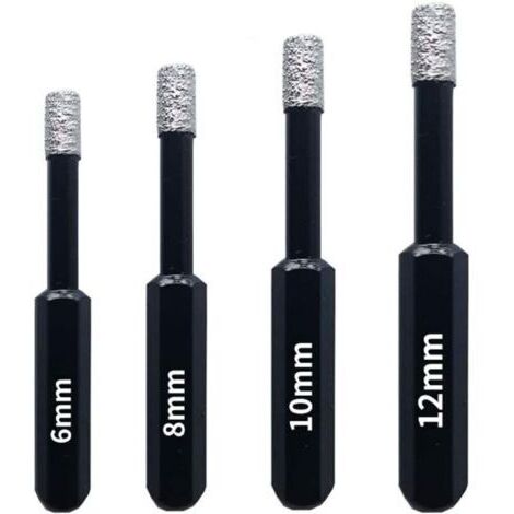 Coffret 4 Forets diamant pour Carrelage, Céramique, Grès Cérame, Tuiles, Verre, Pierre. Professionnelles Mèches Diamantées Scies-Cloches - 6mm 8mm 10mm 12mm