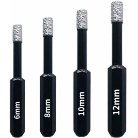Coffret 4 Forets diamant pour Carrelage, Céramique, Grès Cérame, Tuiles, Verre, Pierre. Professionnelles Mèches Diamantées Scies-Cloches - 6mm 8mm 10mm 12mm